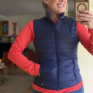 HKM Navy Women's Blue Quilted Vest Full Zip Collar Athleisure Size Small Warm